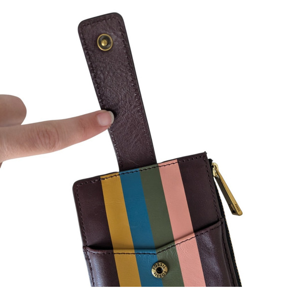 Fossil Savannah Tech Wine Red Multi Leather Wallet with Zipper Snap Phone Holder - Picture 5 of 5